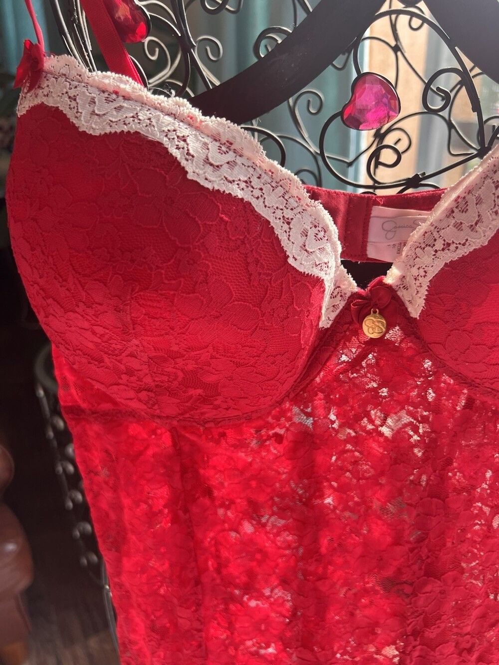 Jessica Simpson Red Lacey Lingerie Slip w Padded Cups + Ivory Lace Trim Size 2X